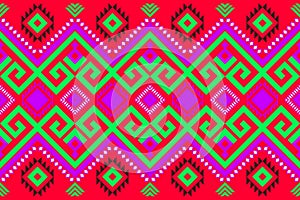 Red abstractÃ¢â¬â¹ geometric pattern seamless ethnic fabric. photo